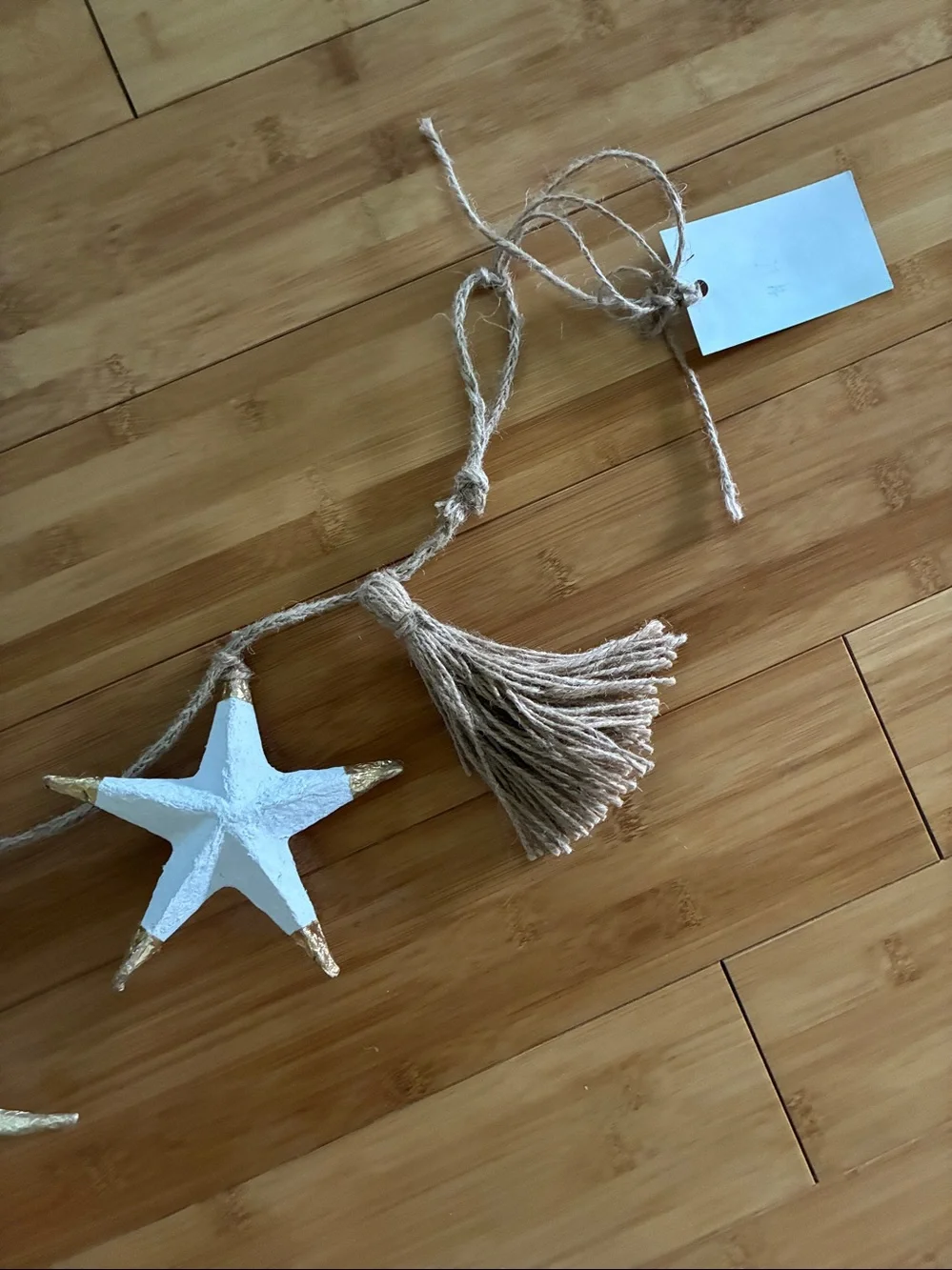 Anthropologie Stars and Orbs Christmas Garland White Metallic Gold 72